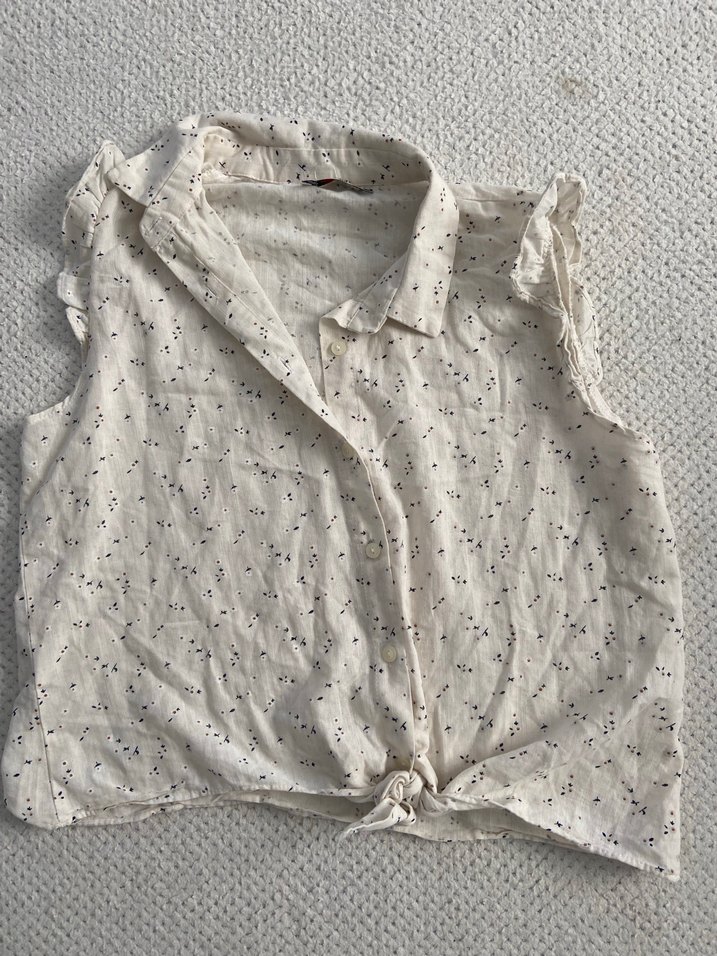 Düğmeli Kısa Kollu Hamile Keten Bluz - Görsel 2