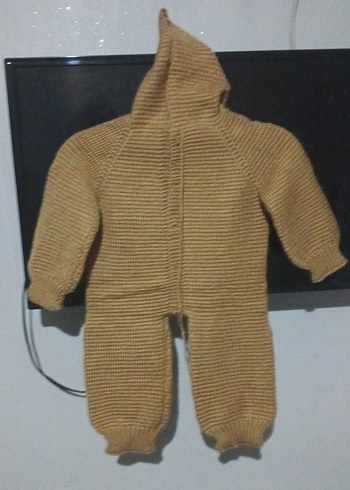 Kahverengi Örgü Bebek Tulumu Kapüşonlu - Görsel 2