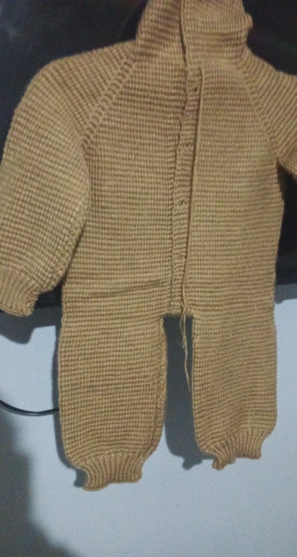 Kahverengi Örgü Bebek Tulumu Kapüşonlu - Görsel 3