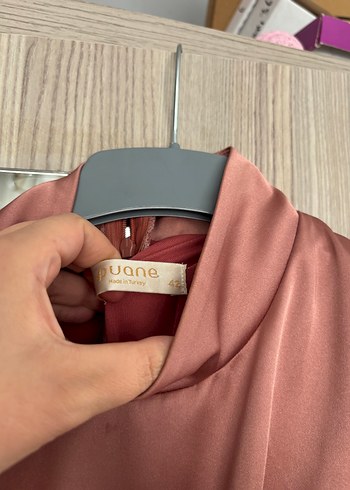 42 Beden pembe Renk Pudra Pembe Drapeli Uzun Abiye Elbise