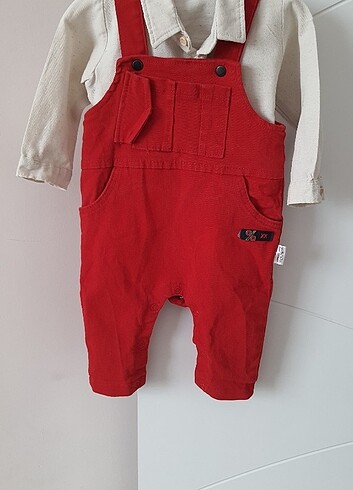 9-12 Ay Beden kırmızı Renk Kırmızı Salopet Takim(Unisex)