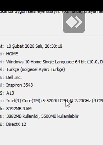 Dell Inspiron 3543 || İ5 5. Nesil İŞLEMCİ | 8 GB RAM | 1TB HDD - Görsel 9