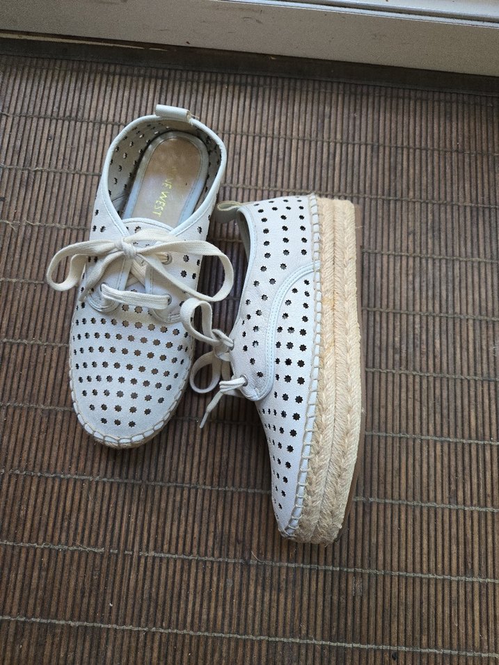 Beyaz Bağcıklı Kadın Espadril Dolgu Topuk - Görsel 2