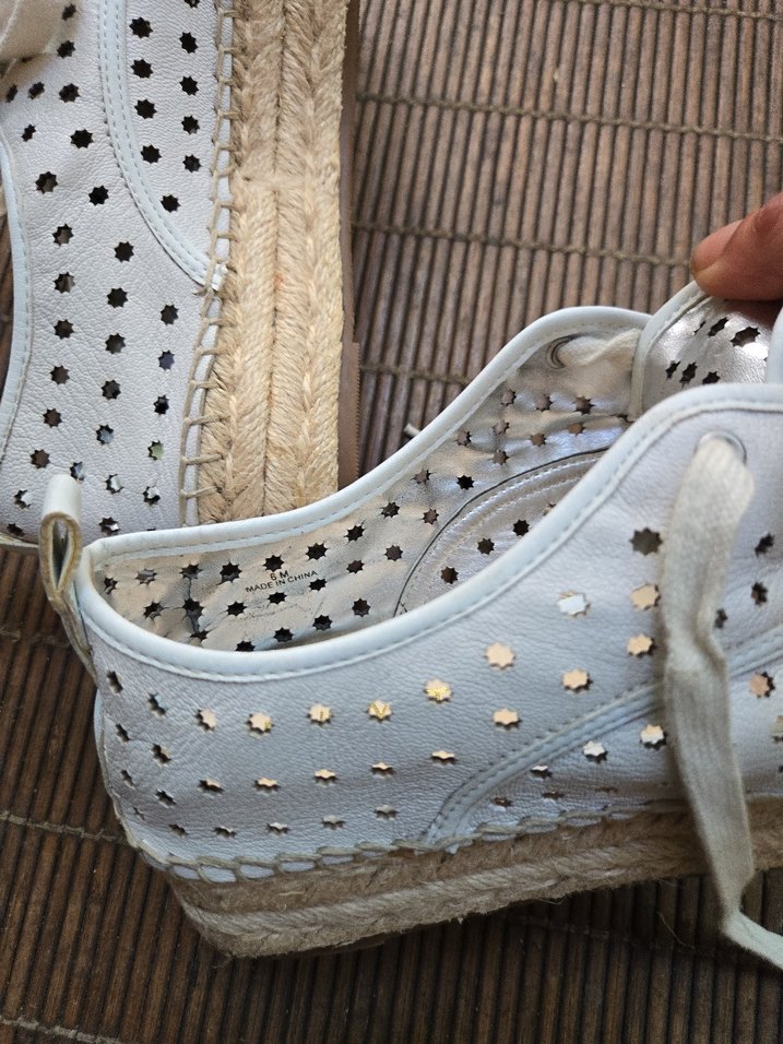 Beyaz Bağcıklı Kadın Espadril Dolgu Topuk - Görsel 5