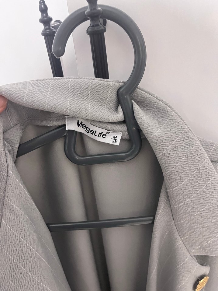 Düğmeli Gri Kadın Keten Uzun Yelek - Görsel 4