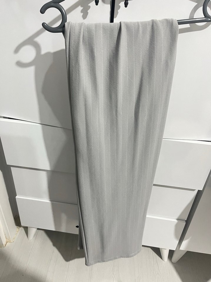 Düğmeli Gri Kadın Keten Uzun Yelek - Görsel 2