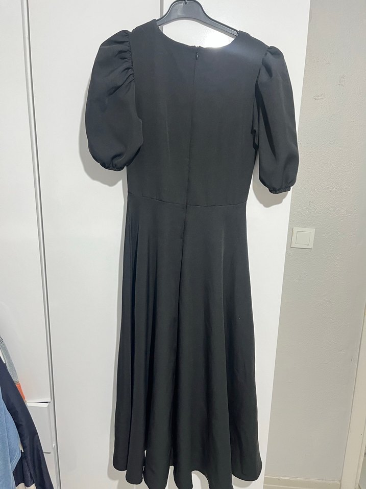 Siyah Uzun Drapeli Kadın Elbise - Görsel 4