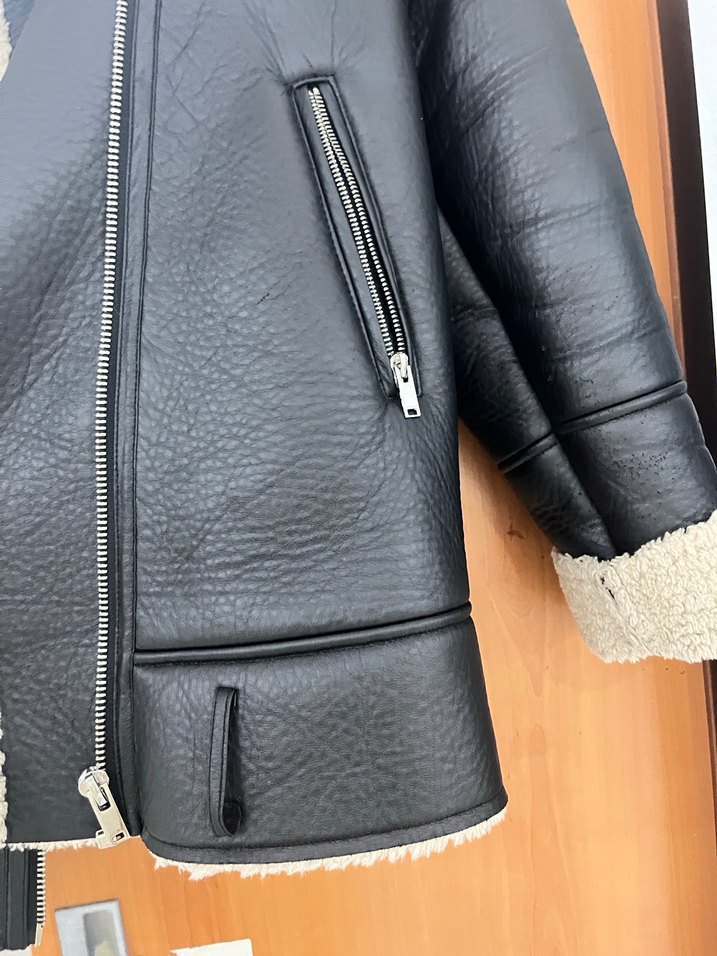 Kürklü Siyah Deri Kadın Biker Ceket - Görsel 3