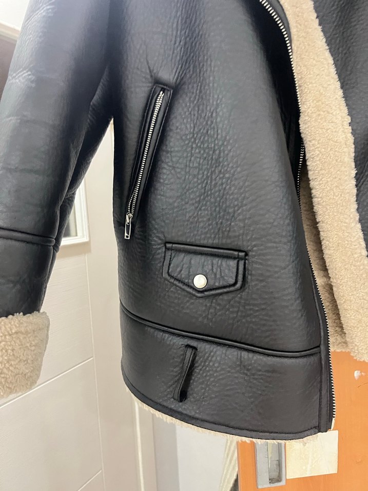 Kürklü Siyah Deri Kadın Biker Ceket - Görsel 2