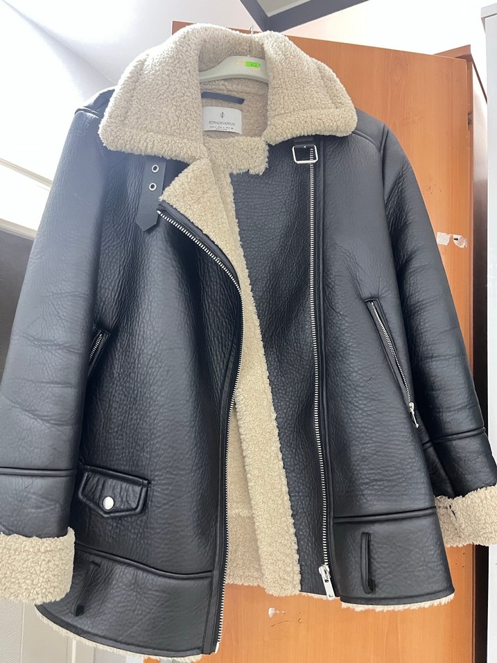 Kürklü Siyah Deri Kadın Biker Ceket - Görsel 4