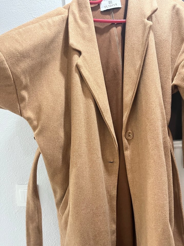 Kahverengi Uzun Süet Kadın Kaban - Görsel 5