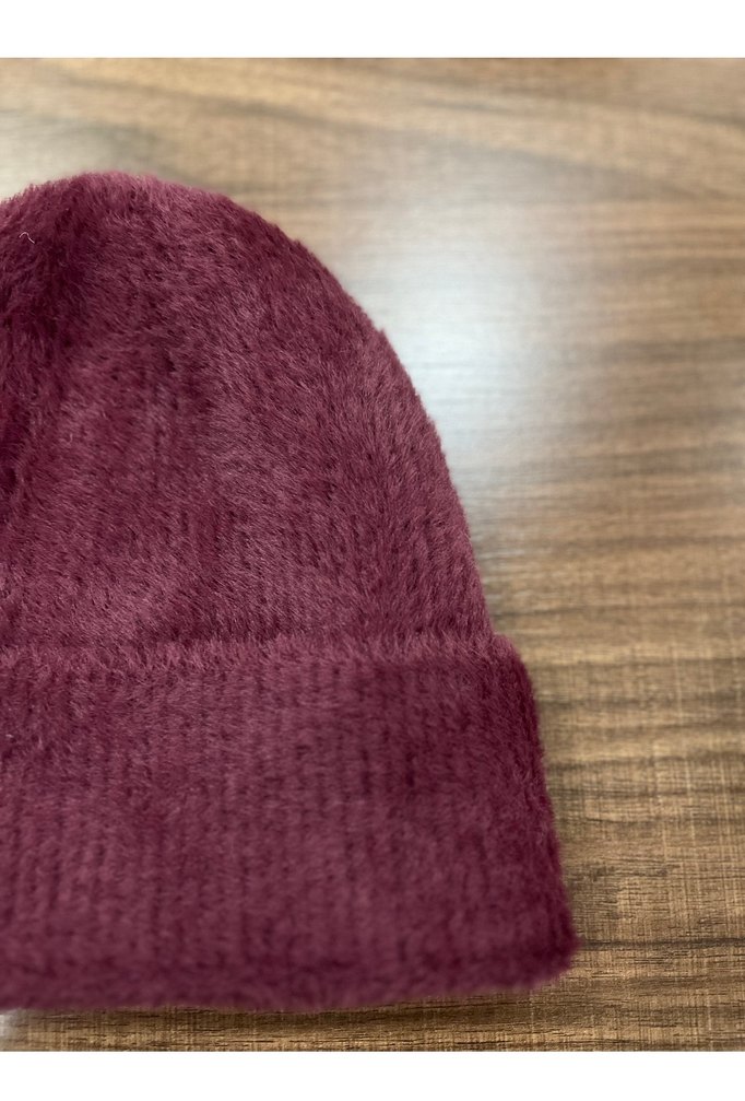 Bordo Kadın akrilik yumuşacık saçak tüylü bere - Görsel 2
