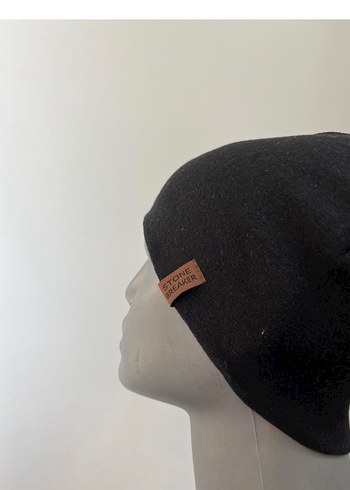 Siyah düz pamuklu penye bere - Görsel 2