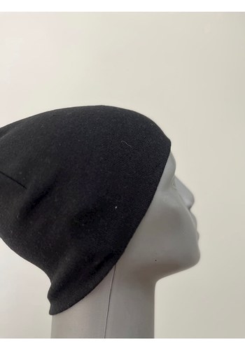 Siyah düz pamuklu penye bere - Görsel 3