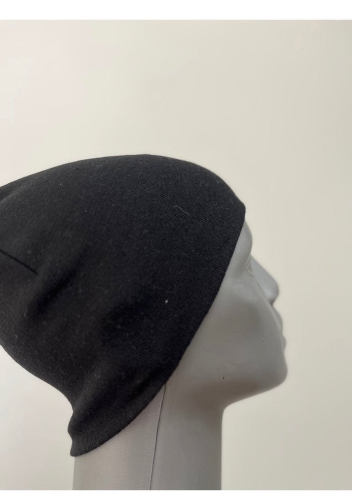 Siyah düz pamuklu penye bere - Görsel 3