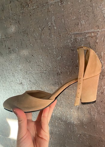 37 Beden Bej Süet Stiletto Topuklu Kadın Ayakkabı