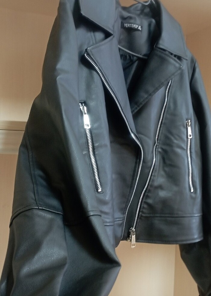 Balon kol deri ceket - Görsel 2