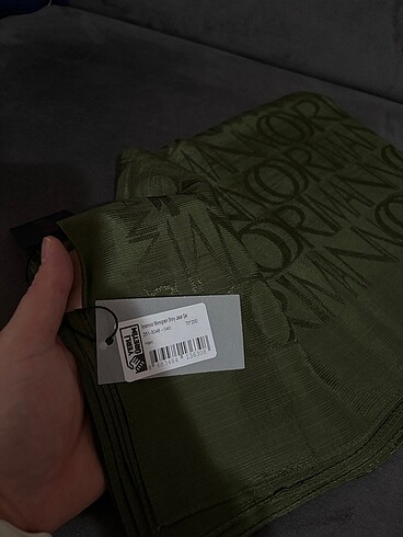 Diğer İMANNOOR İmza Monogram Haki Shiny Jakar Şal 70x200