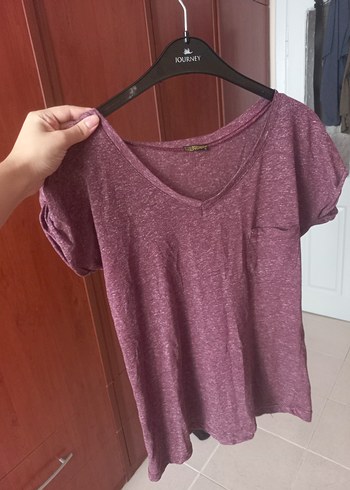 Bordo V Yaka Kadın Tişört