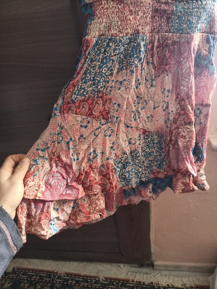 Bohem Tarz Çok Renkli Midi Kadın Elbise - Görsel 4