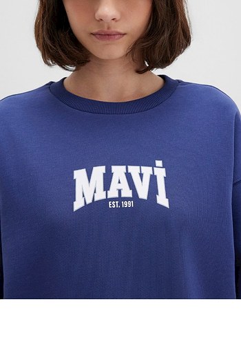 Mavi Baskılı Kadın Sweatshirt - Görsel 6