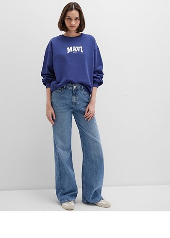 Mavi Baskılı Kadın Sweatshirt - Görsel 2