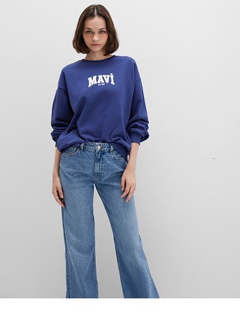 Mavi Baskılı Kadın Sweatshirt - Görsel 3