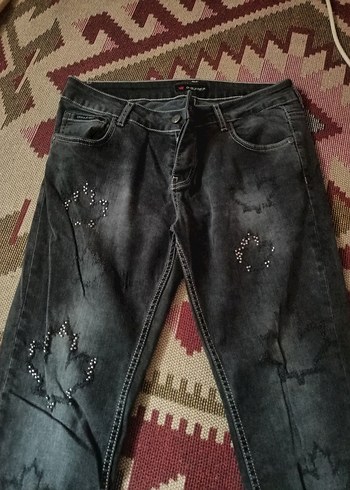 Siyah Bağcıklı Grunge Tarzı Kadın Denim Pantolon - Görsel 3
