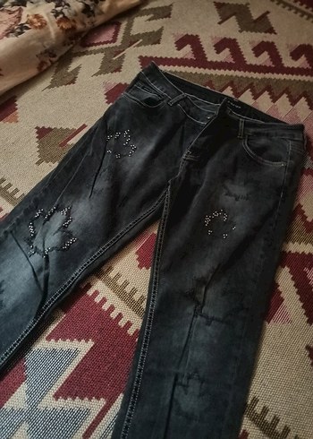 Siyah Bağcıklı Grunge Tarzı Kadın Denim Pantolon - Görsel 2