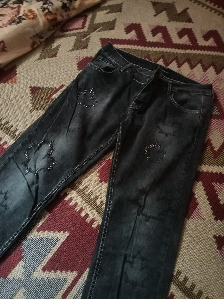 Siyah Bağcıklı Grunge Tarzı Kadın Denim Pantolon - Görsel 2