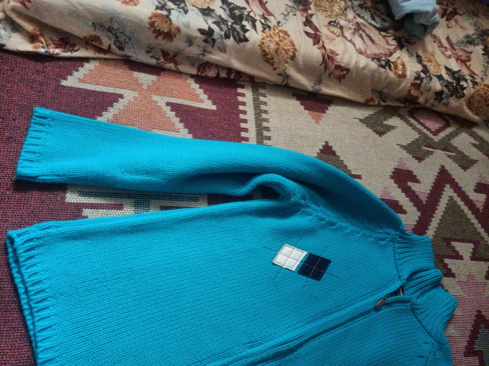 Turkuaz Bohem Balıkçı Yaka Triko  Hırkası - Görsel 3