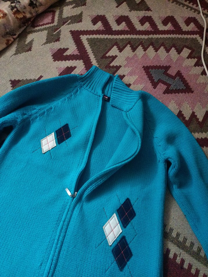 Turkuaz Bohem Balıkçı Yaka Triko  Hırkası - Görsel 4