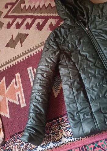 Kapüşonlu Koyu yeşil Kadın Kışlık Mont - Görsel 2