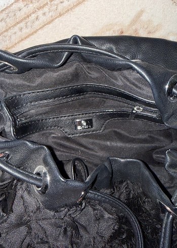 DSN Siyah Deri Kürklü Rock Punk Çanta - Görsel 4