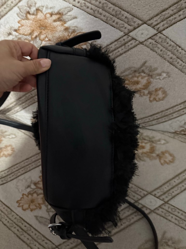 DSN Siyah Deri Kürklü Rock Punk Çanta - Görsel 5