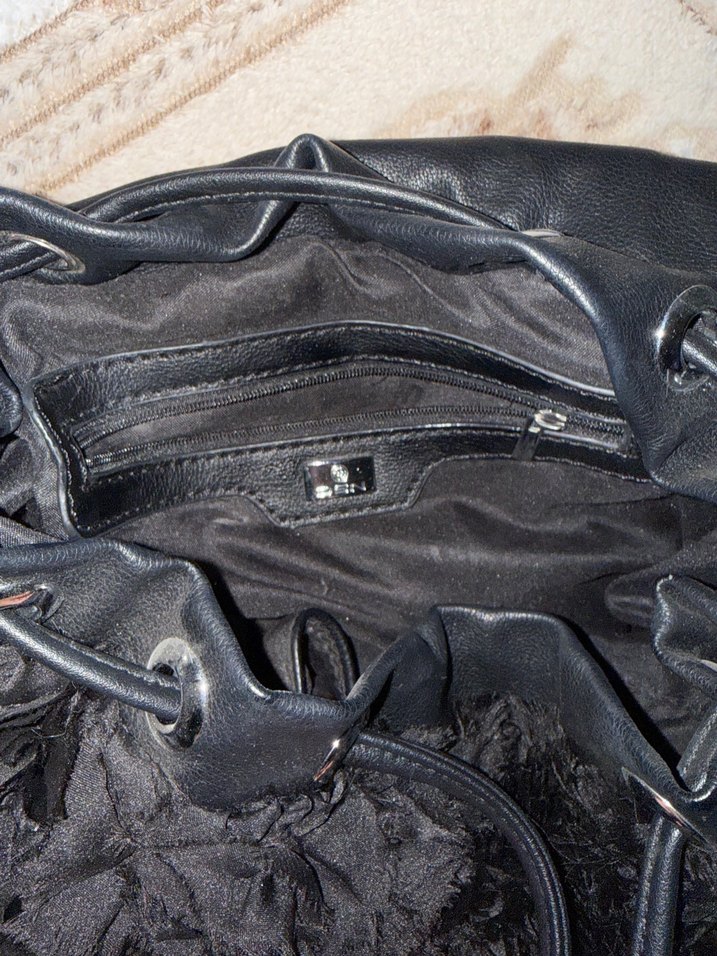 DSN Siyah Deri Kürklü Rock Punk Çanta - Görsel 4