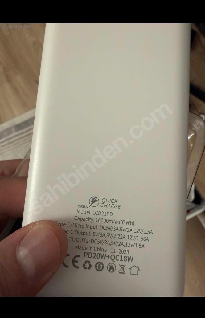10000mAh Beyaz Type-C Powerbank LCD21PD - Görsel 3