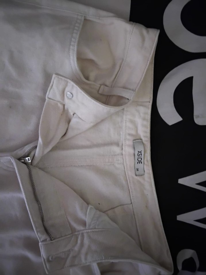 Kadın Beyaz Pamuklu Kemerli Bol Kesim Pantolon - Görsel 3