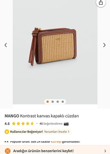 Mango Kontrast Kanvas Kapaklı Deri Kadın Cüzdan