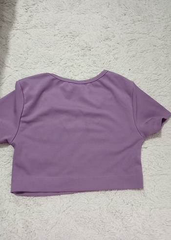 xs Beden Kadın Mor Kısa Kollu Crop Top
