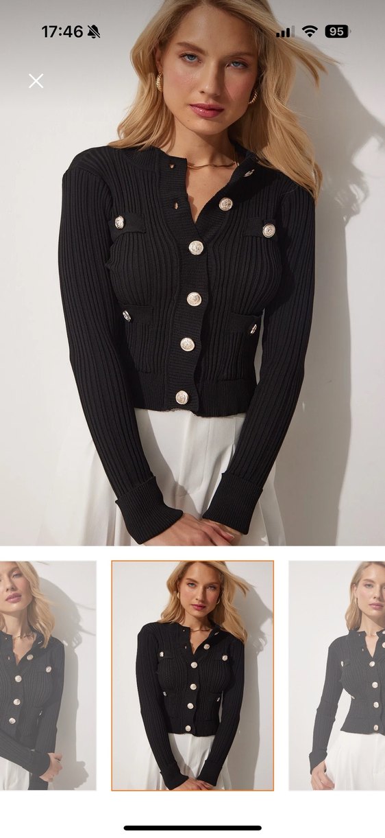 Düğmeli Siyah Kadın Triko Hırka - Görsel 2