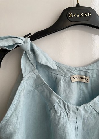 Mavi Keten Hamile elbisesi, - Görsel 3