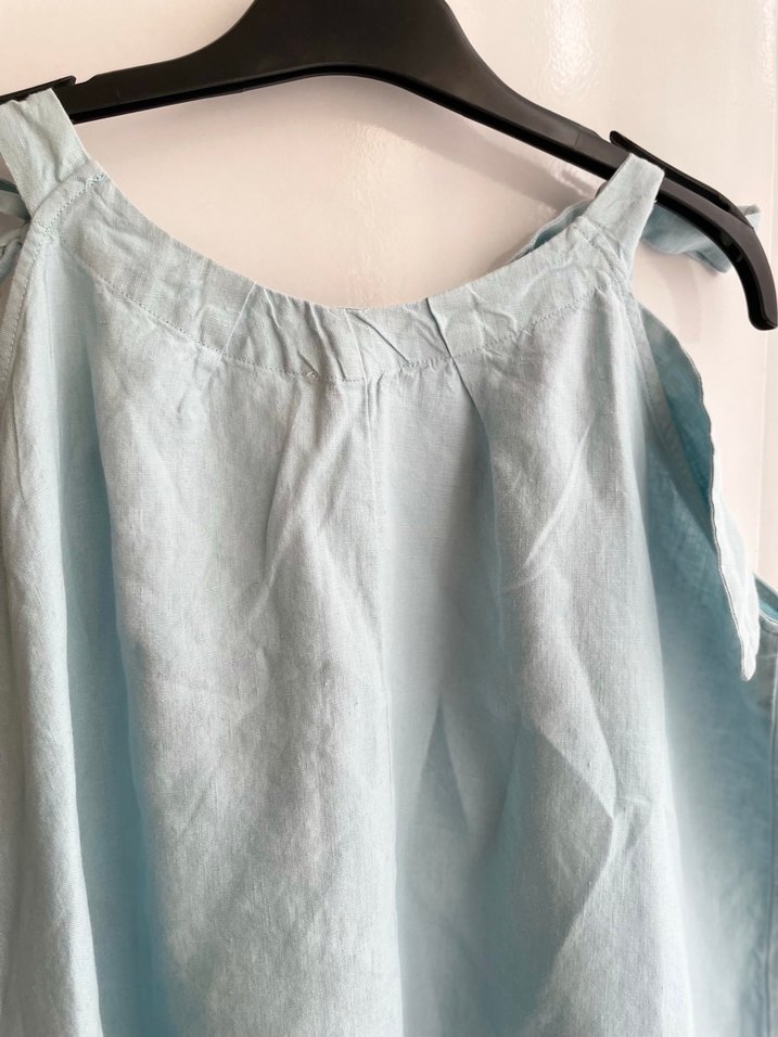 Mavi Keten Hamile elbisesi, - Görsel 4