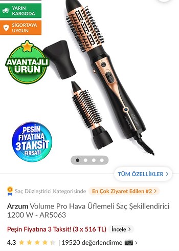Arzum Volume Pro Hava Üflemeli Saç Şekillendirici 1200W