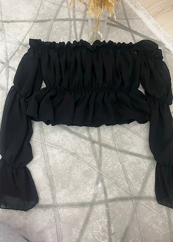 Uzun Kollu Siyah Straplez Bluz - Görsel 2