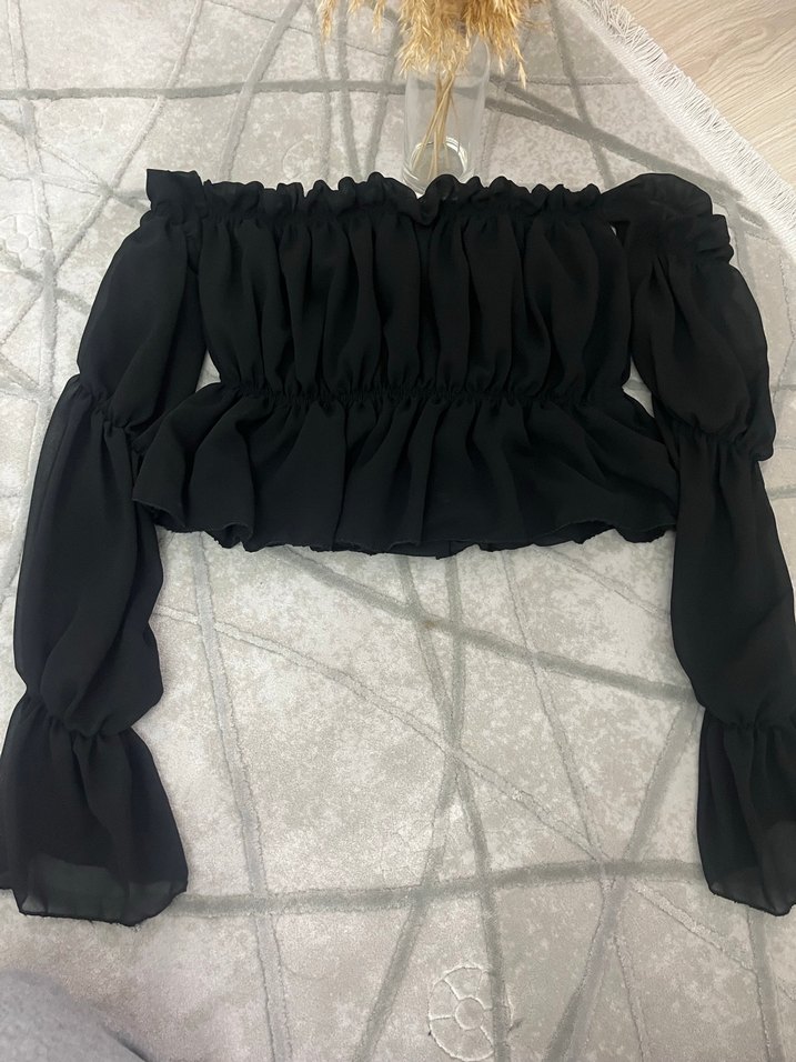 Uzun Kollu Siyah Straplez Bluz - Görsel 2