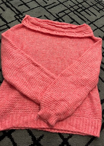 Pembe Örgü Kadın Triko Kazak - Görsel 2