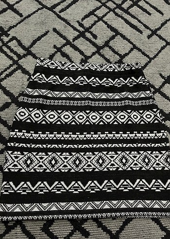 Bohem Desenli Gri Örme Mini Etek - Görsel 2