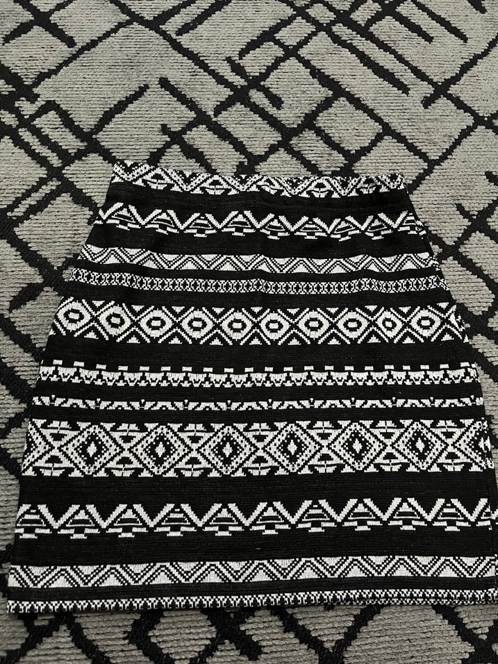 Bohem Desenli Gri Örme Mini Etek - Görsel 2