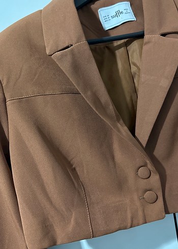 Diğer Düğmeli Kısa Kahverengi Kadın Blazer